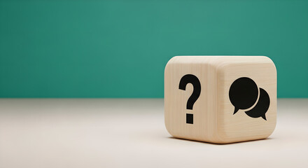Question Mark Speech Bubble Communication Wooden Cube Teal Copy Space