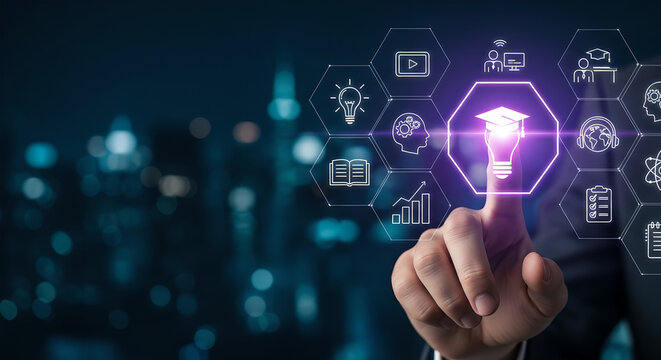 E-learning Online Education Digital Learning Hand Pointing Copy Space