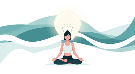 Meditative Woman With Lightbulb Suggests Intellectual Awakening and Mental Clarity Concept