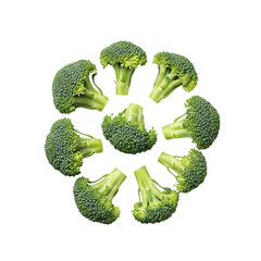 Fresh broccoli florets in circular arrangement offer healthy eating concepts and cuisine