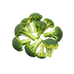 Fresh green broccoli florets arranged in a circle for healthy eating and recipes