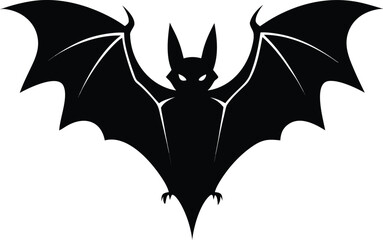 Bat silhouette with wings spread isolated on white background