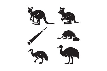Australian animals and boomerang silhouette collection