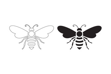 Two stylized bee silhouettes one outline one solid