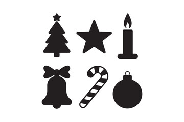 Simple black christmas icons set for design