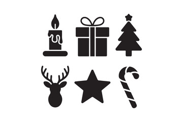 Christmas icons silhouette set festive holiday symbols