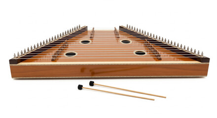 Hammered dulcimer musical instrument with two mallets isolated on transparent background