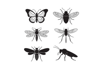 Collection of six detailed insect silhouettes