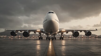 A cargo plane sits on the runway at the airport.

