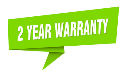 2 year warranty banner. 2 year warranty speech bubble, label, sticker, sign template