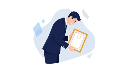 Man Holding a Certificate Receiving the Award or Diploma After Hard Work and Effort