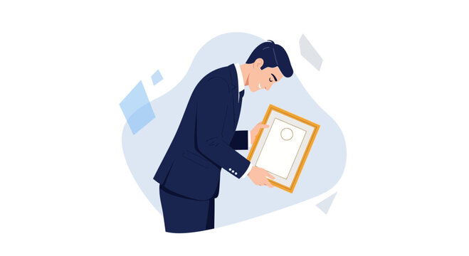 Man Holding a Certificate Receiving the Award or Diploma After Hard Work and Effort