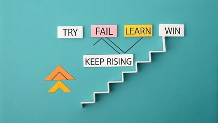 Abstract arrangement of arrows and staircase representing success