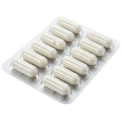 White capsule blister pack isolated on transparent background