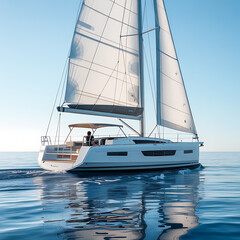 Sailing on a Sunny Day A Modern Yacht Glides Gracefully Across the Calm Blue Waters Under Clear Skies