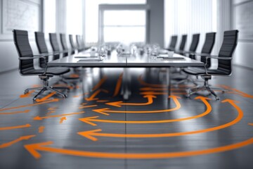 Strategic pathways at an executive meeting table showcasing directional planning