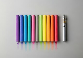 Obraz premium Colorful vape pens and a single silver vape device