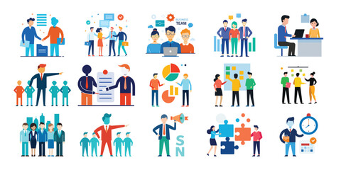 Fototapeta premium Business Teamwork and Collaboration Concepts with People Working Together in Various Scenarios