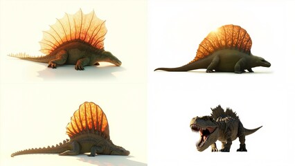 Obraz premium A set of four different types dinosaurs background backgrounds scene depth figure expression emotion design frame colorful composition movement layers cartoonish gesture style elements