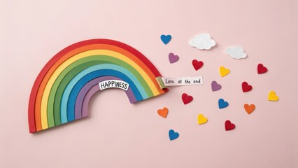 Paper Rainbow with Hearts and Message of Love at the End