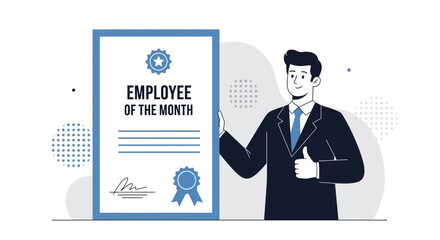Outstanding Employee Celebration: A Man Receives Employee Of The Month Award Proudly
