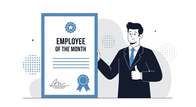 Outstanding Employee Celebration: A Man Receives Employee Of The Month Award Proudly