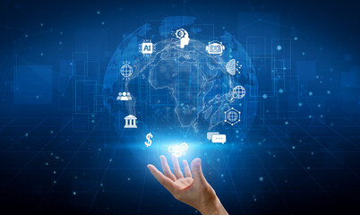 Naklejka premium AI assistant with LLM, big data, machine learning, and generative AI powers prompt engineering and supports agentic AI for advanced business applications. Vouch