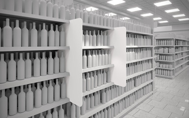 Blank black and white greyscale supermarket aisle fins unit mockup 3d render