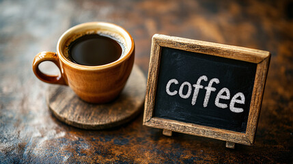 A cup of coffee with beans and latte art in a cafe atmosphere