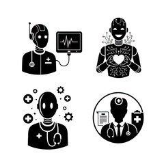 Set of icons representing artificial intelligence in healthcare isolated on transparent background