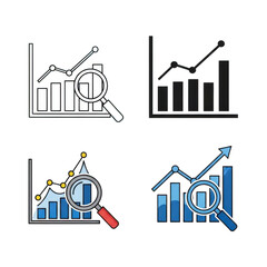Four different styles of financial growth chart icons isolated on transparent background