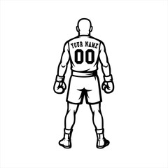 Boxing Player Back View SVG | Boxer Silhouette Clipart | Sports Fighter Custom Jersey Illustration