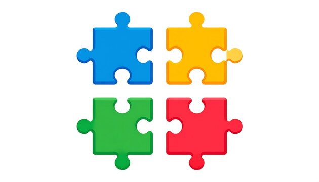 Four colorful puzzle pieces arranged in a grid, showcasing a concept of unity and completion. - Powered by Adobe