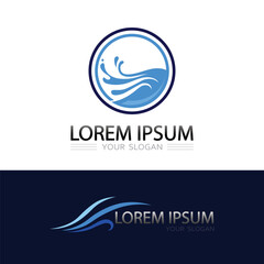 flowing blue wave water vector logo and icon for business design