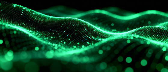 Green Abstract Wavy Lines with Digital Dots and Blurs