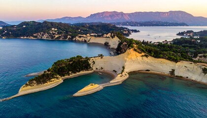 Obraz premium A breathtaking aerial view of the unique geological formations and tranquil waters of a coastal landscape.