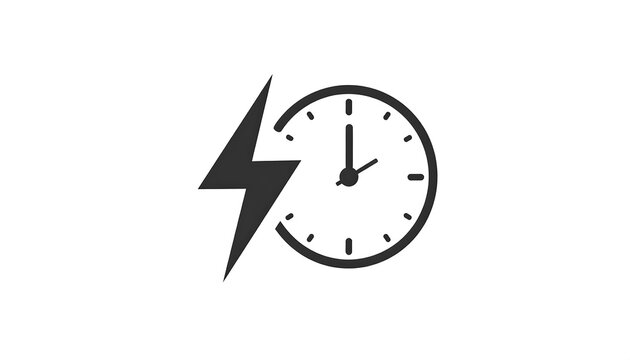 A graphic design of a lightning bolt and a clock, representing the concept of speed and time.