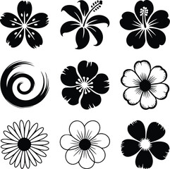 Hand Drawn Flower Brush Silhouette Collection Floral Brush Icon Silhouette Design Set