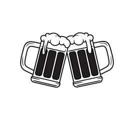 Two beer mugs, cheers icon isolated on transparent background