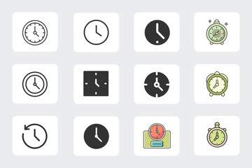 Time clock icons set collection for schedule reminder alarm clock timer symbol vector design