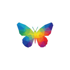 Colorful geometric butterfly illustration with vibrant rainbow hues, perfect for design.