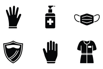 Fototapeta premium Medical icons set protective gear gloves mask sanitizer shield medical uniform healthcare supplies