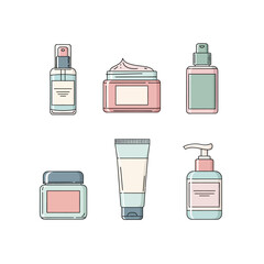 Elegant skincare product collection for modern beauty routine, featuring lotion, cream, and spray bottles in pastel shades for a fresh, clean feeling aesthetic