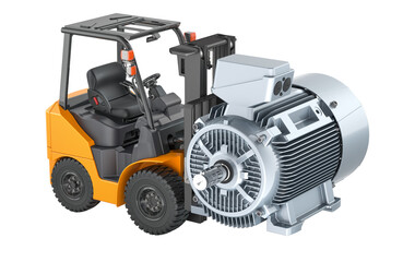Forklift truck with electric motor. 3D rendering