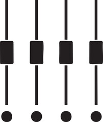 Four black audio mixer sliders in silhouette form isolated on white background