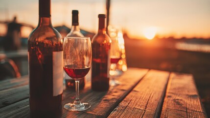 Sunset Wine Tasting: Bottles & Glassware, Relaxing Evening