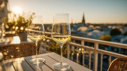 Wine Glasses Sunset: Rooftop Drinks & Golden Hour Toast