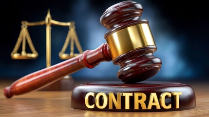 Contract Law: Gavel, Scales of Justice, Agreement