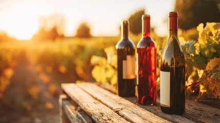Wine Bottles Vineyard Sunset - Fine Wine, Drink, Winery