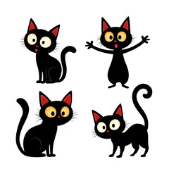 Cute black cats on halloween set 